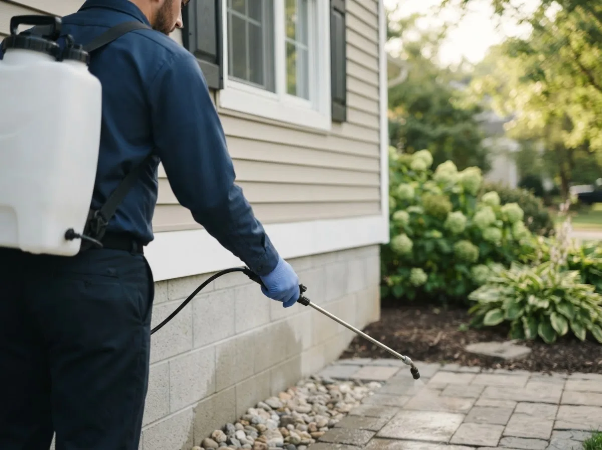 Pest control technician inspecting a home in Streator, IL